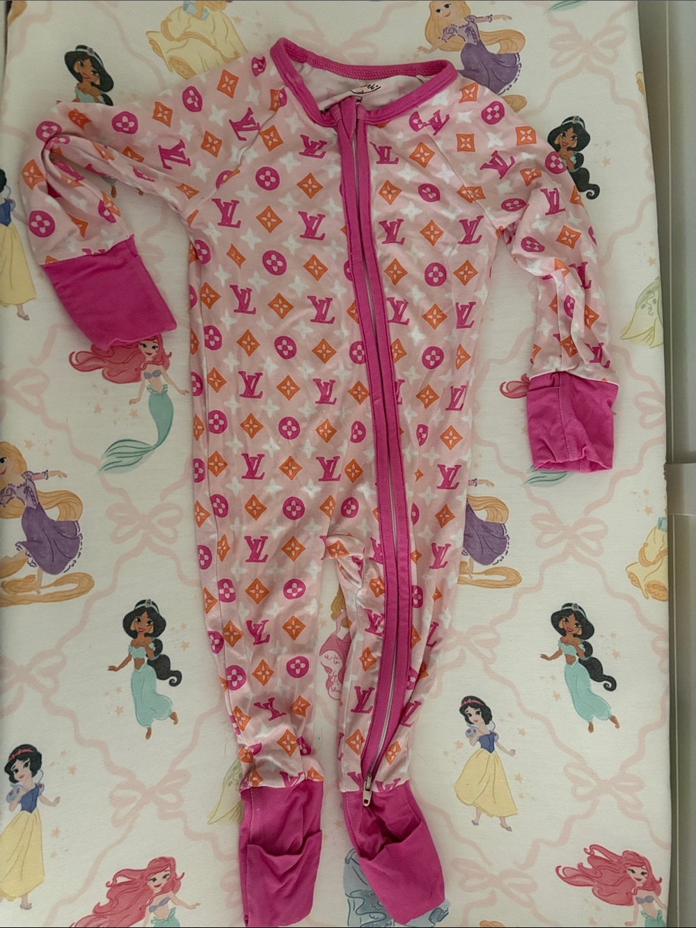 Girls Pink & Orange One-Piece Footed Pajamas bamboo